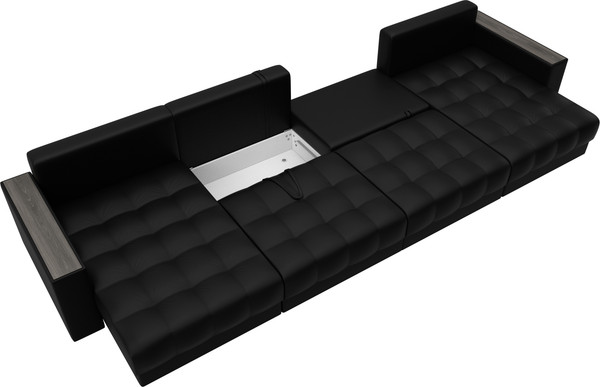 Изображение товара Диван П-образный Лига Диванов Лига-049 НПБ Лонг с декором (экокожа Grifon 18 черный)