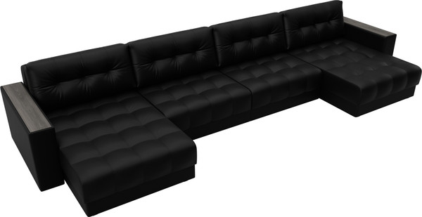Изображение товара Диван П-образный Лига Диванов Лига-049 НПБ Лонг с декором (экокожа Grifon 18 черный)