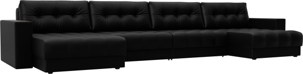 Изображение товара Диван П-образный Лига Диванов Лига-049 НПБ Лонг с декором (экокожа Grifon 18 черный)