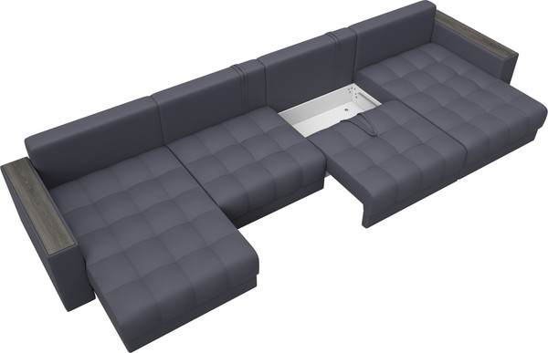 Изображение товара Диван П-образный Лига Диванов Лига-049 НПБ Лонг с декором (экокожа Grifon 15 серый)