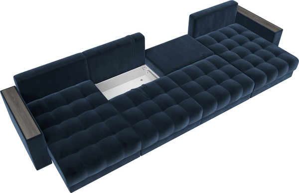 Изображение товара Диван П-образный Лига Диванов Лига-049 НПБ Лонг с декором (велюр Tower 13 синий)
