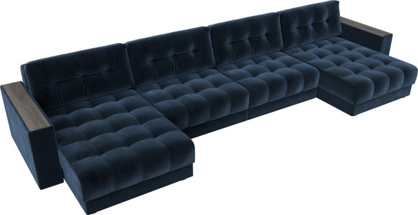 Изображение товара Диван П-образный Лига Диванов Лига-049 НПБ Лонг с декором (велюр Tower 13 синий)