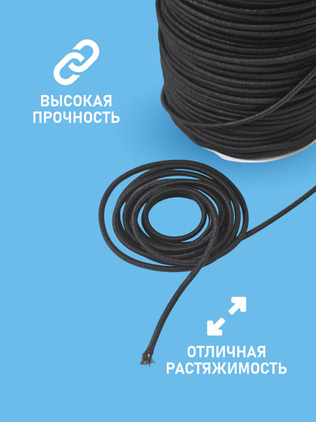 Изображение товара Резинка для шитья Sentex Шляпная 2.5мм РШ (5м, черный)