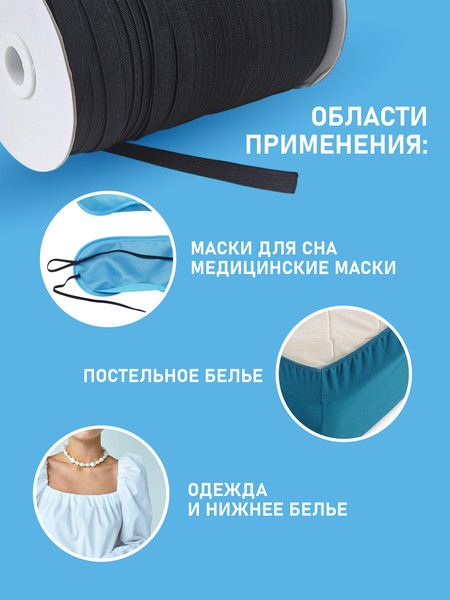 Изображение товара Резинка для шитья Sentex Вязаная 10мм РВ (10м, черный)