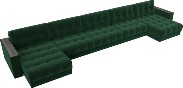 Изображение товара Диван П-образный Лига Диванов Лига-049 НПБ МегаЛонг с декором (велюр Seven 626 зеленый)