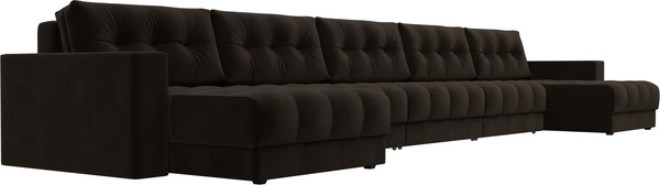 Изображение товара Диван П-образный Лига Диванов Лига-049 НПБ МегаЛонг с декором (велюр Seven 727 коричневый)