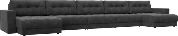Изображение товара Диван П-образный Лига Диванов Лига-049 НПБ МегаЛонг с декором (велюр Brut 16 темно-серый)