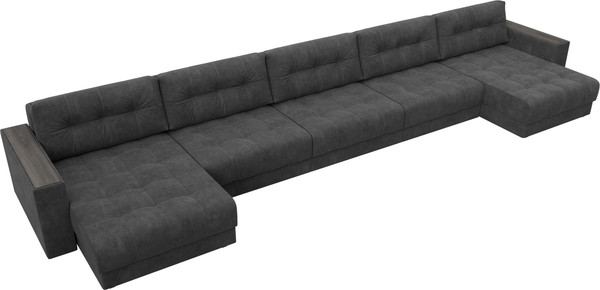 Изображение товара Диван П-образный Лига Диванов Лига-049 НПБ МегаЛонг с декором (велюр Brut 16 темно-серый)