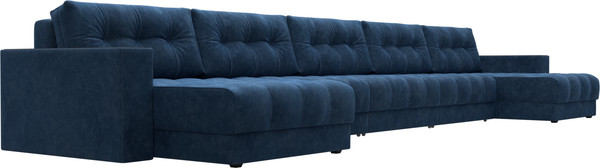 Изображение товара Диван П-образный Лига Диванов Лига-049 НПБ МегаЛонг с декором (велюр Brut 11 синий)