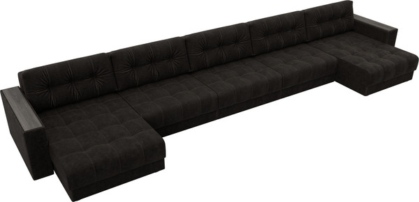 Изображение товара Диван П-образный Лига Диванов Лига-049 НПБ МегаЛонг с декором (велюр Brut 17 коричневый)