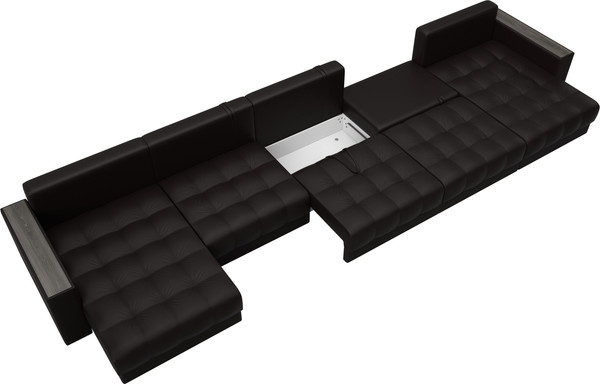 Изображение товара Диван П-образный Лига Диванов Лига-049 НПБ МегаЛонг с декором (экокожа Grifon 12 коричневый)