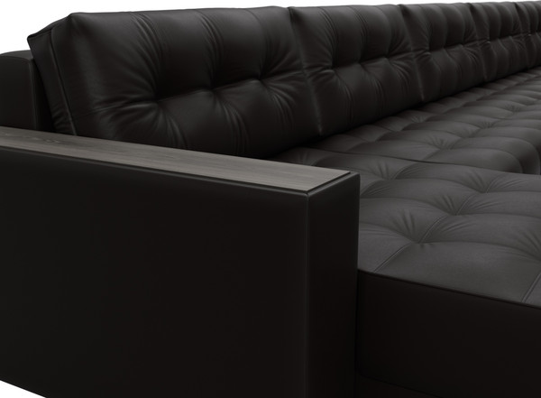 Изображение товара Диван П-образный Лига Диванов Лига-049 НПБ МегаЛонг с декором (экокожа Grifon 12 коричневый)