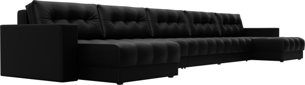 Изображение товара Диван П-образный Лига Диванов Лига-049 НПБ МегаЛонг с декором (экокожа Grifon 18 черный)