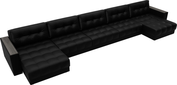Изображение товара Диван П-образный Лига Диванов Лига-049 НПБ МегаЛонг с декором (экокожа Grifon 18 черный)