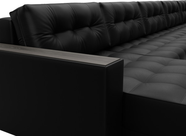 Изображение товара Диван П-образный Лига Диванов Лига-049 НПБ МегаЛонг с декором (экокожа Grifon 18 черный)
