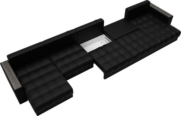 Изображение товара Диван П-образный Лига Диванов Лига-049 НПБ МегаЛонг с декором (экокожа Grifon 18 черный)