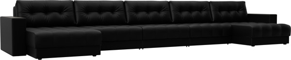 Изображение товара Диван П-образный Лига Диванов Лига-049 НПБ МегаЛонг с декором (экокожа Grifon 18 черный)