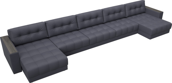 Изображение товара Диван П-образный Лига Диванов Лига-049 НПБ МегаЛонг с декором (экокожа Grifon 15 серый)