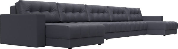 Изображение товара Диван П-образный Лига Диванов Лига-049 НПБ МегаЛонг с декором (экокожа Grifon 15 серый)