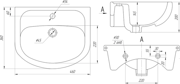 Изображение товара Умывальник Домино Элегия 45