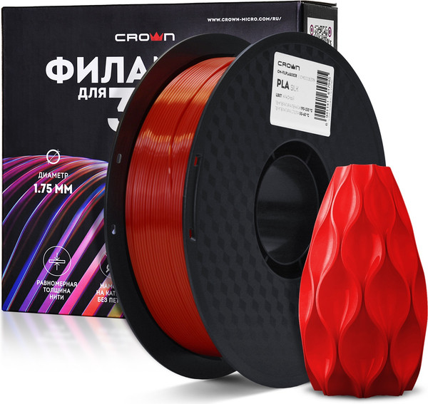 Изображение товара Пластик для 3D-печати Crown PLA Silk / CM-FILPLAS003R (1.75мм, 1кг, красный)