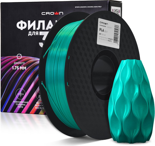 Изображение товара Пластик для 3D-печати Crown PLA Silk / CM-FILPLAS006G (1.75мм, 1кг, зеленый)