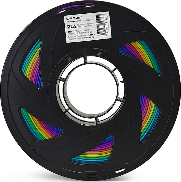 Изображение товара Пластик для 3D-печати Crown PLA Silk / CM-FILPLAST013PkBY (1.75мм, 1кг, розовый/синий/флуоресцентный желтый)