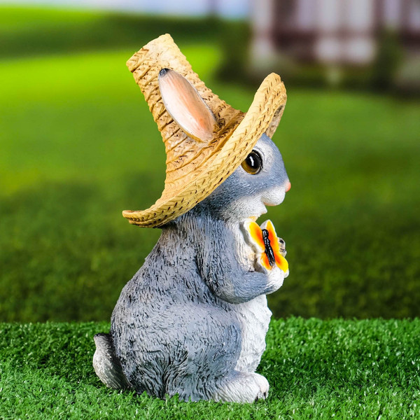 Изображение товара Фигурка для сада Хорошие сувениры Зайка в соломенной шляпе с бабочкой / 7751140