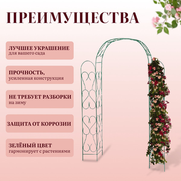 Изображение товара Арка садовая Sima-Land Весна 230x125x36.5см для вьющихся растений / 2083029 (зеленый)