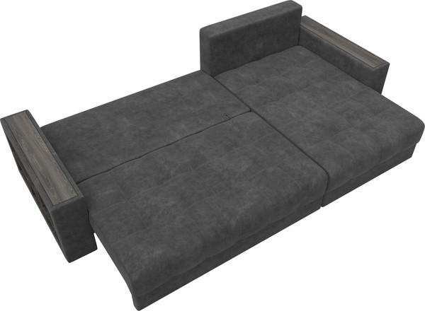 Изображение товара Диван угловой Лига Диванов Лига-050 НПБ универсальный с декором и полкой (велюр Brut 16 темно-серый)