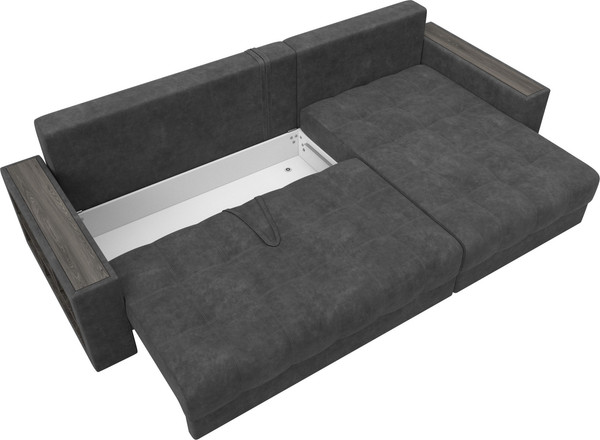 Изображение товара Диван угловой Лига Диванов Лига-050 НПБ универсальный с декором и полкой (велюр Brut 16 темно-серый)