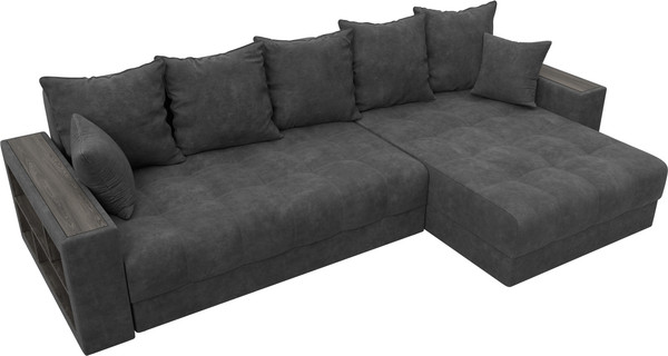 Изображение товара Диван угловой Лига Диванов Лига-050 НПБ универсальный с декором и полкой (велюр Brut 16 темно-серый)