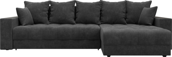 Изображение товара Диван угловой Лига Диванов Лига-050 НПБ универсальный с декором и полкой (велюр Brut 16 темно-серый)