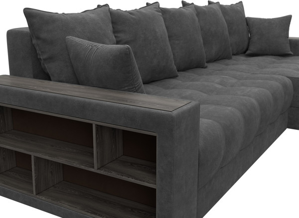 Изображение товара Диван угловой Лига Диванов Лига-050 НПБ универсальный с декором и полкой (велюр Brut 16 темно-серый)