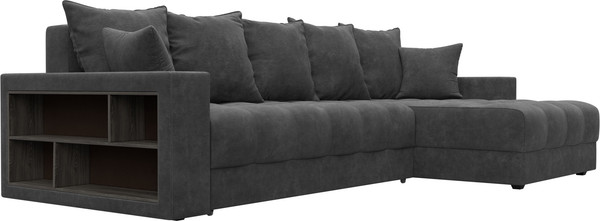Изображение товара Диван угловой Лига Диванов Лига-050 НПБ универсальный с декором и полкой (велюр Brut 16 темно-серый)