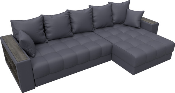 Изображение товара Диван угловой Лига Диванов Лига-050 НПБ универсальный с декором и полкой (экокожа Grifon 15 серый)