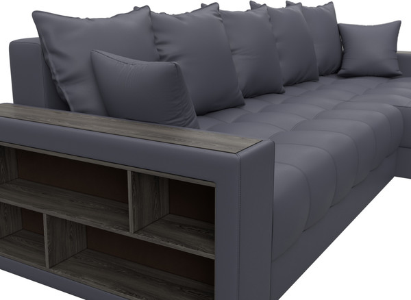 Изображение товара Диван угловой Лига Диванов Лига-050 НПБ универсальный с декором и полкой (экокожа Grifon 15 серый)