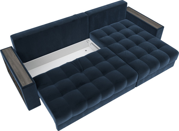 Изображение товара Диван угловой Лига Диванов Лига-050 НПБ универсальный с декором и полкой (велюр Tower 13 синий)