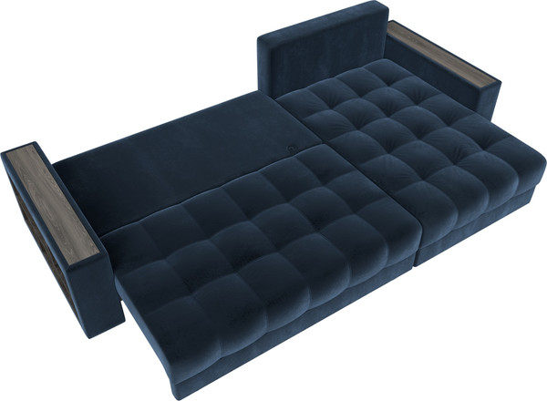 Изображение товара Диван угловой Лига Диванов Лига-050 НПБ универсальный с декором и полкой (велюр Tower 13 синий)