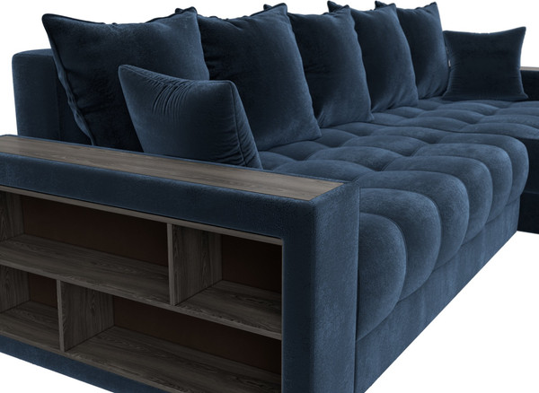 Изображение товара Диван угловой Лига Диванов Лига-050 НПБ универсальный с декором и полкой (велюр Tower 13 синий)