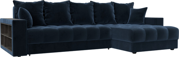 Изображение товара Диван угловой Лига Диванов Лига-050 НПБ универсальный с декором и полкой (велюр Tower 13 синий)