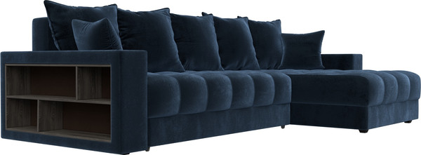Изображение товара Диван угловой Лига Диванов Лига-050 НПБ универсальный с декором и полкой (велюр Tower 13 синий)