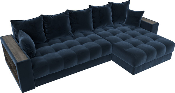Изображение товара Диван угловой Лига Диванов Лига-050 НПБ универсальный с декором и полкой (велюр Tower 13 синий)