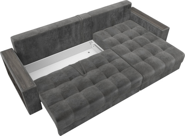 Изображение товара Диван угловой Лига Диванов Лига-050 НПБ универсальный с декором и полкой (велюр Tower 10 серый)