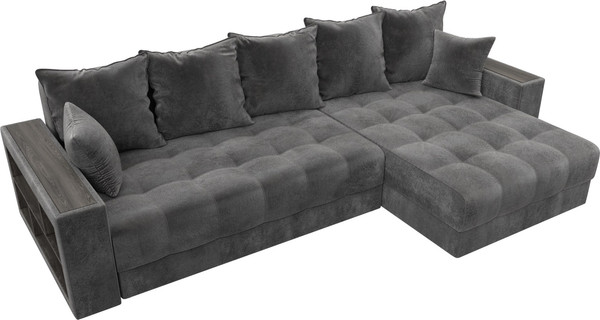 Изображение товара Диван угловой Лига Диванов Лига-050 НПБ универсальный с декором и полкой (велюр Tower 10 серый)