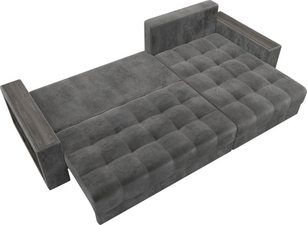 Изображение товара Диван угловой Лига Диванов Лига-050 НПБ универсальный с декором и полкой (велюр Tower 10 серый)