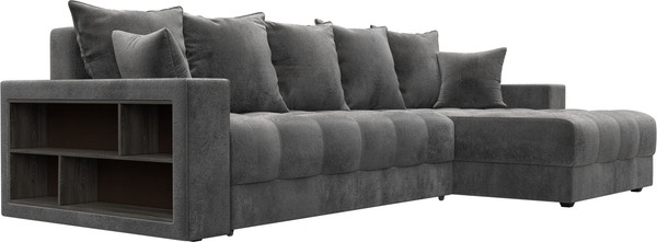 Изображение товара Диван угловой Лига Диванов Лига-050 НПБ универсальный с декором и полкой (велюр Tower 10 серый)