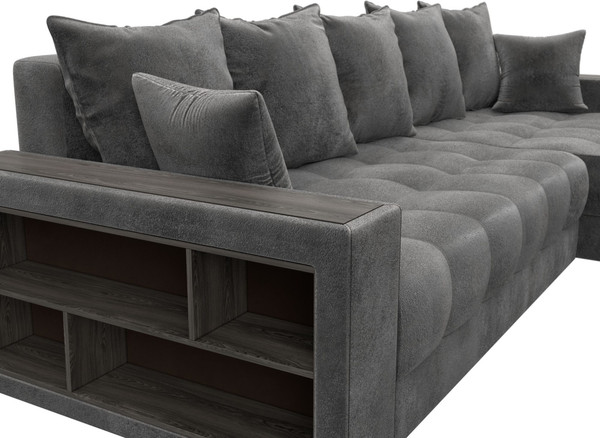 Изображение товара Диван угловой Лига Диванов Лига-050 НПБ универсальный с декором и полкой (велюр Tower 10 серый)
