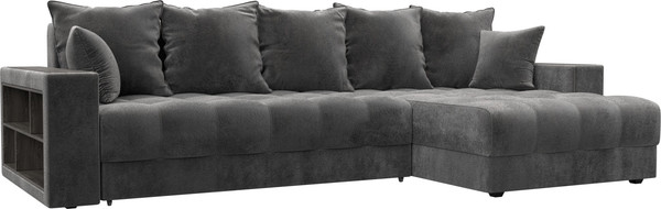 Изображение товара Диван угловой Лига Диванов Лига-050 НПБ универсальный с декором и полкой (велюр Tower 10 серый)