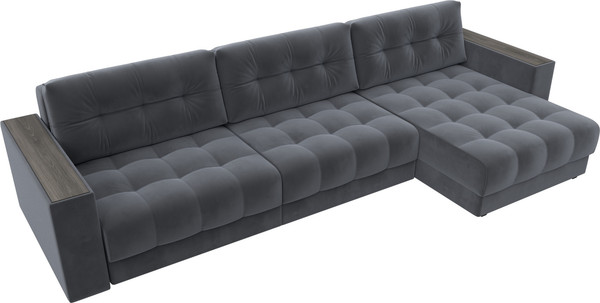 Изображение товара Диван угловой Лига Диванов Лига-049 НПБ Лонг угол универсальный с декором (велюр Seven 17 серый)